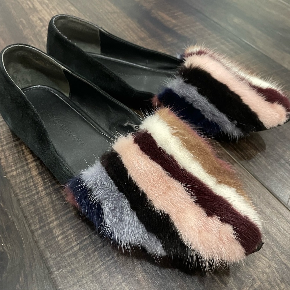 Rebecca Mikoff multicolored fur loafer shoes in great condition!